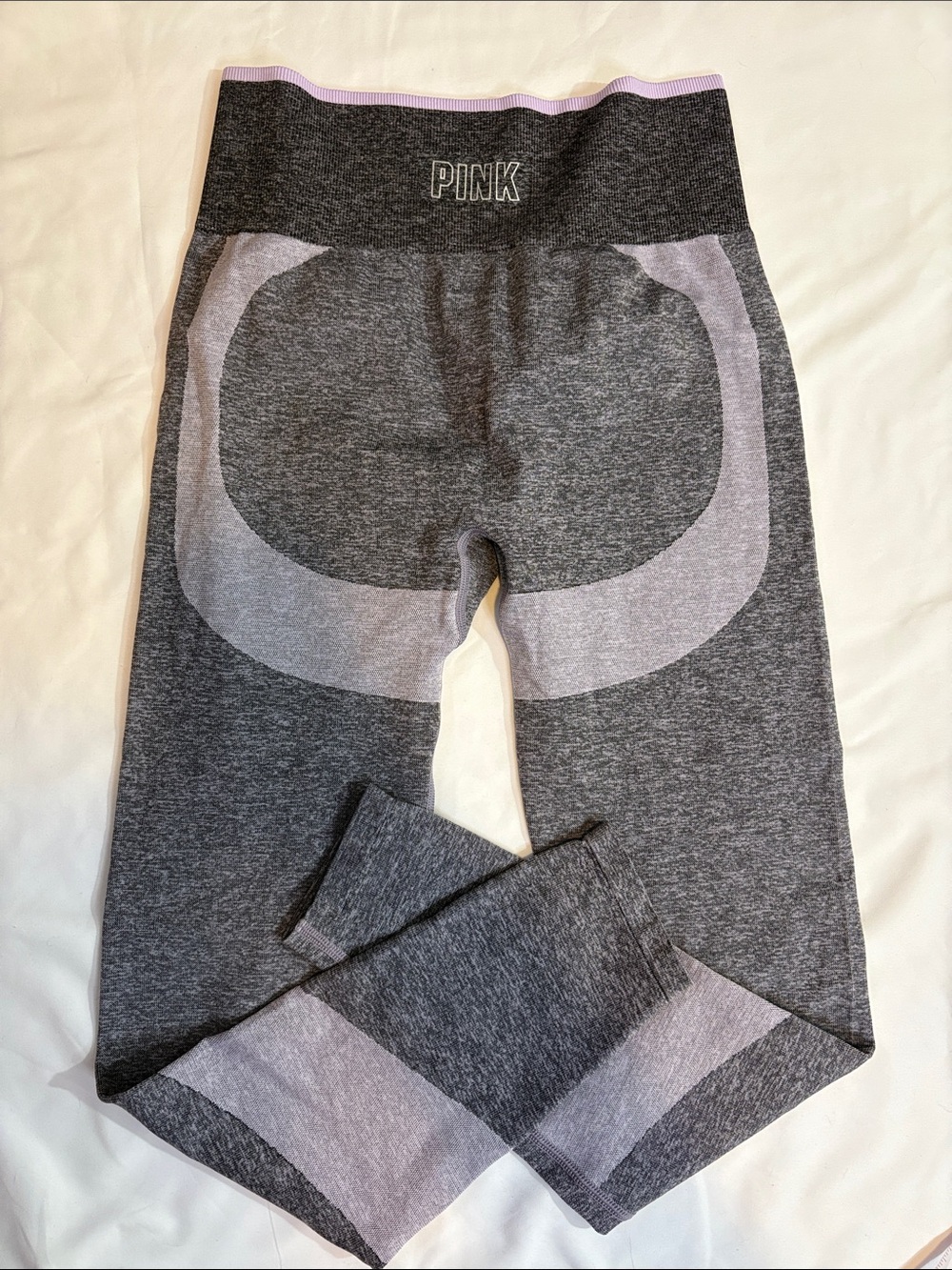 VS Pink Seamless Active Leggings Lavender and Grey Booty Contour Color Panels M